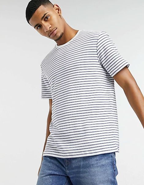 Topman – Gestreiftes T-Shirt in Blau und Weiß günstig online kaufen