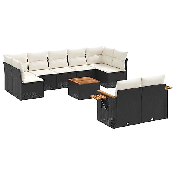 vidaXL 10-Tlg Garten-Sofagarnitur mit Kissen Schwarz Poly Rattan 3259536 günstig online kaufen