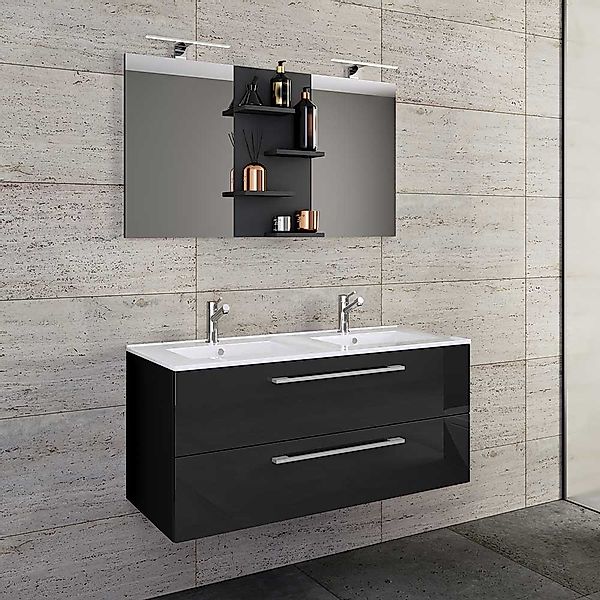 Waschplatz Set schwarz Hochglanz 112 cm breit die Wandmontage (zweiteilig) günstig online kaufen