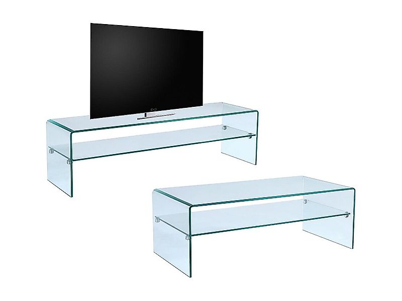 Sparset: Couchtisch + TV-Möbel - Glas - STILEOS günstig online kaufen