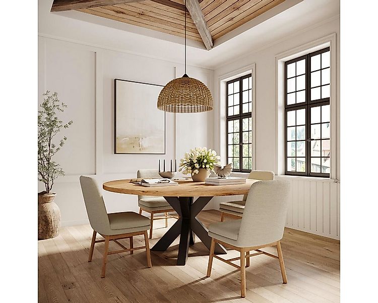 Rellgo Esstisch Skadi, runder Eichenholztisch, eleganter Küchentisch, Durch günstig online kaufen