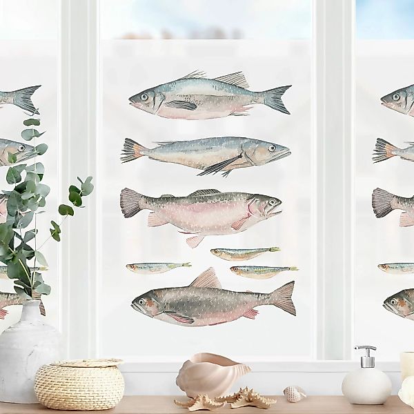 Fensterfolie Sieben Fische in Aquarell I günstig online kaufen