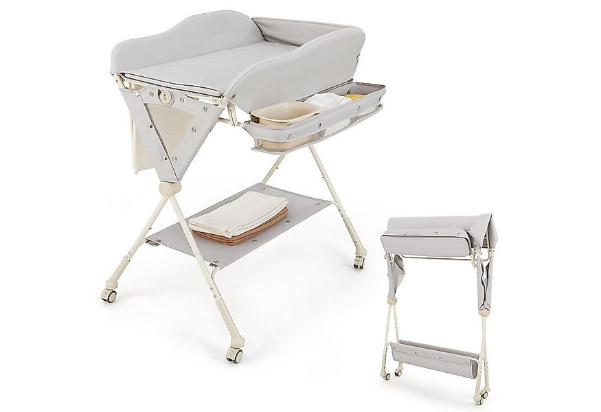 COSTWAY Wickeltisch Badewanne, 3-stufig verstellbar, Ein-Klick-Faltsystem günstig online kaufen