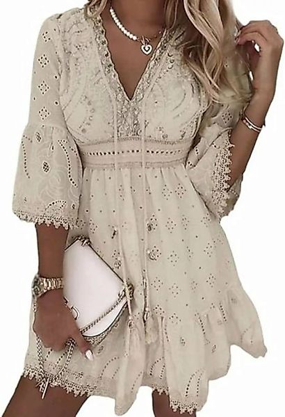 FIDDY Blusenkleid Damen Sommerkleid V-Ausschnitt Sommer Strandkleid A-Linie günstig online kaufen