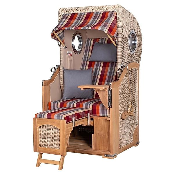 bene,iving Strandkorb Komplettset Ammersee Single Teak Bullauge PE Shell Mo günstig online kaufen