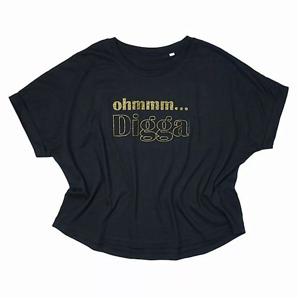 goldmarie T-Shirt OHMMM DIGGA T-Shirt Uschi schwarz mit gold Glitzer Baumwo günstig online kaufen
