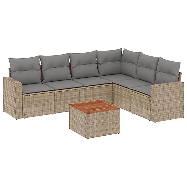 vidaXL 7-Tlg Garten-Sofagarnitur mit Kissen Beige Poly Rattan 3256472 günstig online kaufen