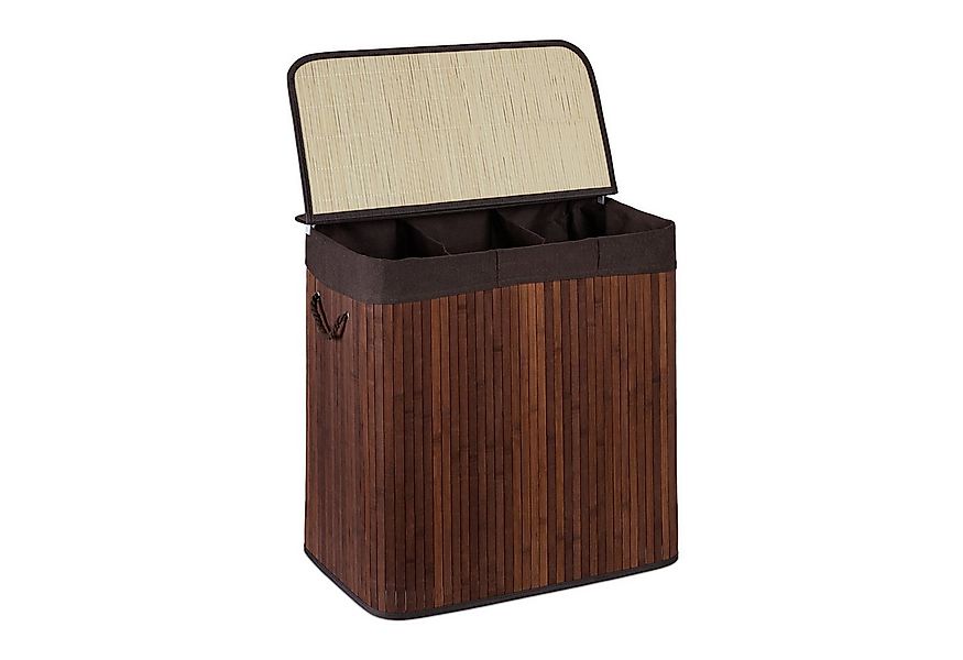 relaxdays Wäschesortierer Bambus Wäschekorb 3 Fächer, braun günstig online kaufen