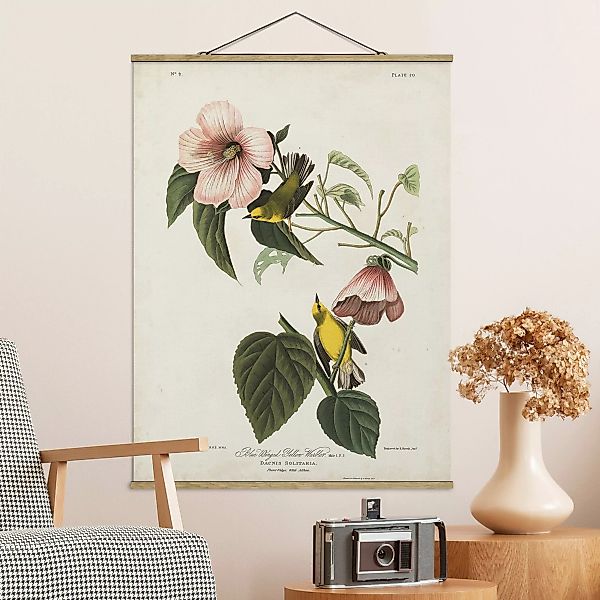 Stoffbild Blumen mit Posterleisten - Hochformat Vintage Lehrtafel Grasmücke günstig online kaufen
