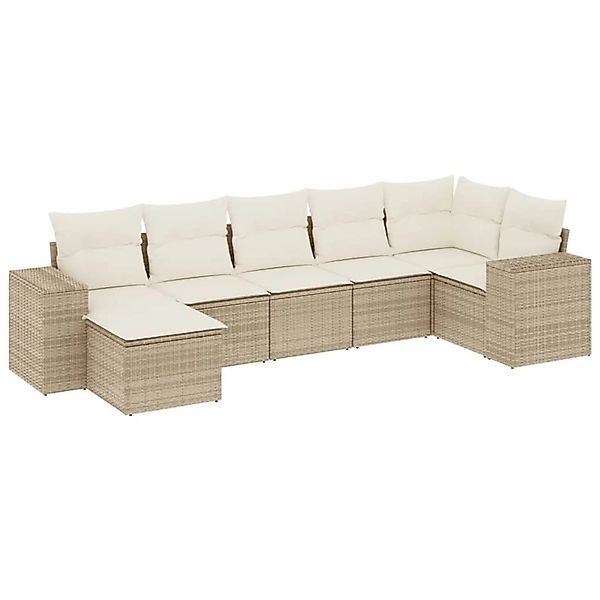 vidaXL 7-Tlg Garten-Sofagarnitur mit Kissen Beige Poly Rattan 3255215 günstig online kaufen
