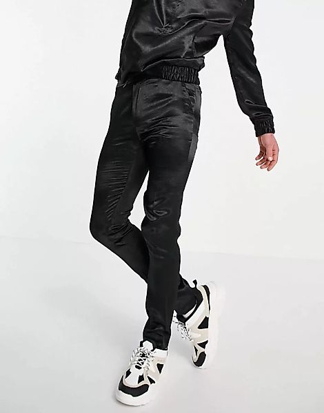 ASOS DESIGN – Elegante Hose in engem Schnitt mit Kordelzug in Schwarz günstig online kaufen