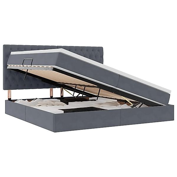 vidaXL Bett mit Stauraum und LED Dunkelgrau 200 x 200 cm Samt 3372112 günstig online kaufen