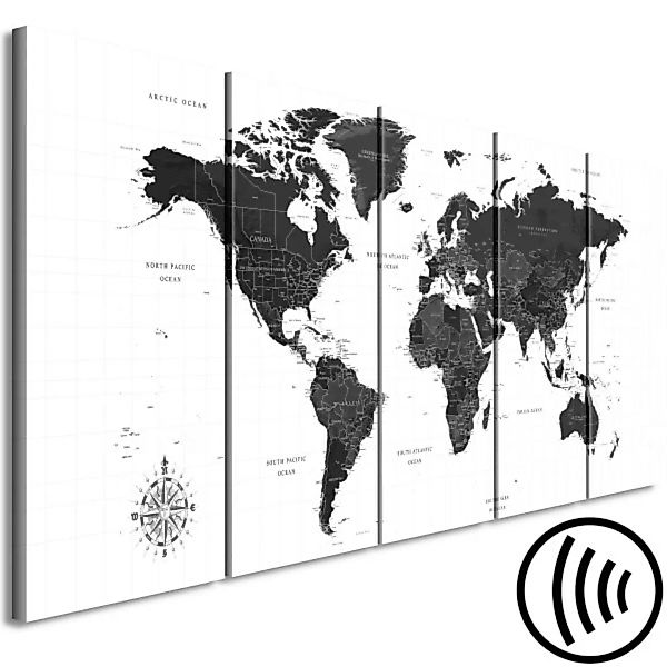 Bild auf Leinwand Black and White Map (5 Parts) Narrow XXL günstig online kaufen