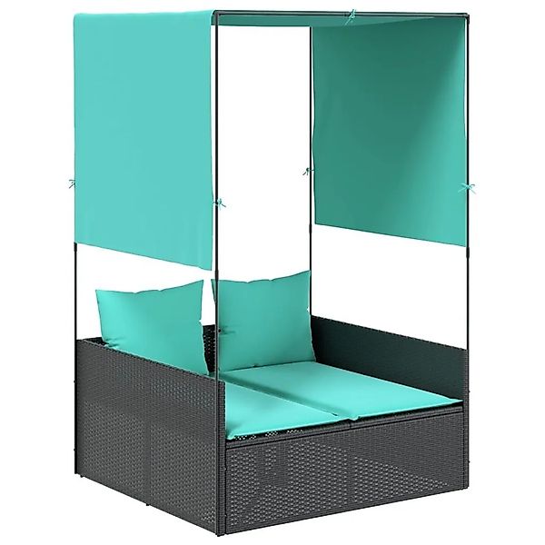 vidaXL Doppelte Sonnenliege mit Dach und Vorhängen Schwarz Poly-Rattan 4002 günstig online kaufen