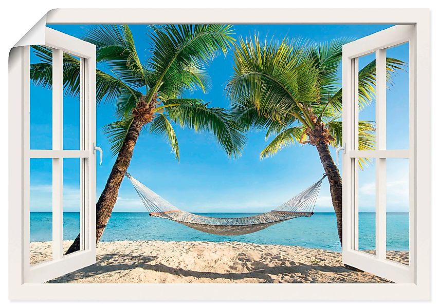 Artland Wandbild »Fensterblick Palmenstrand Karibik«, Amerika, (1 St.), als günstig online kaufen
