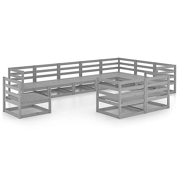 vidaXL 10-tlg Garten-Lounge-Set Grau Kiefer Massivholz Modell 7 günstig online kaufen