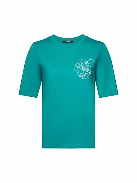 Esprit Collection T-Shirt Baumwoll-T-Shirt mit floraler Stickerei (1-tlg) günstig online kaufen