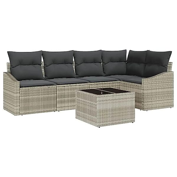 vidaXL Sofa Set mit Kissen mit Speicher 6-Tlg Hellgrau Poly-Rattan 3355401 günstig online kaufen