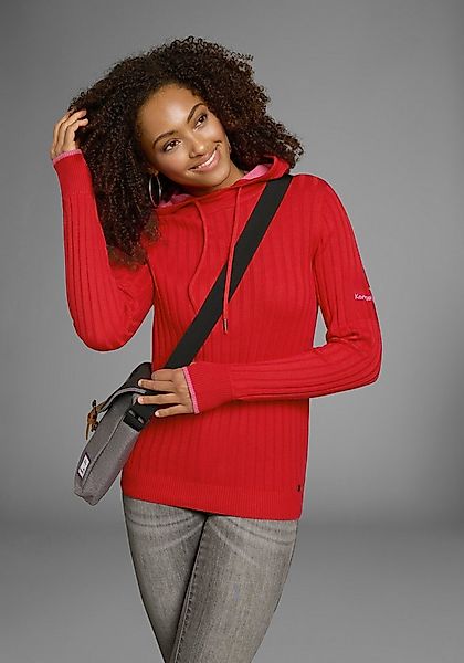 KangaROOS Strickpullover mit kontrastfarbener Kapuzeninnenseite und Logodru günstig online kaufen