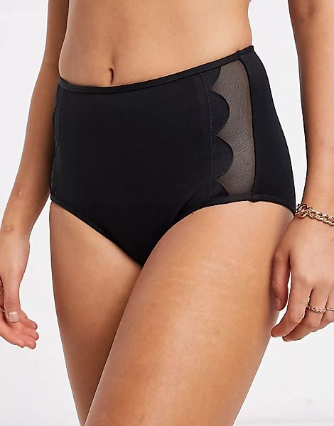 Seafolly – Schwarze Bikinihose mit hohem Bund und Kante in Blütenblattform günstig online kaufen