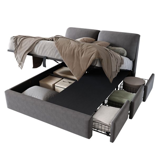 Flieks Polsterbett, Hydraulisches Stauraumbett Doppelbett 140x200cm günstig online kaufen