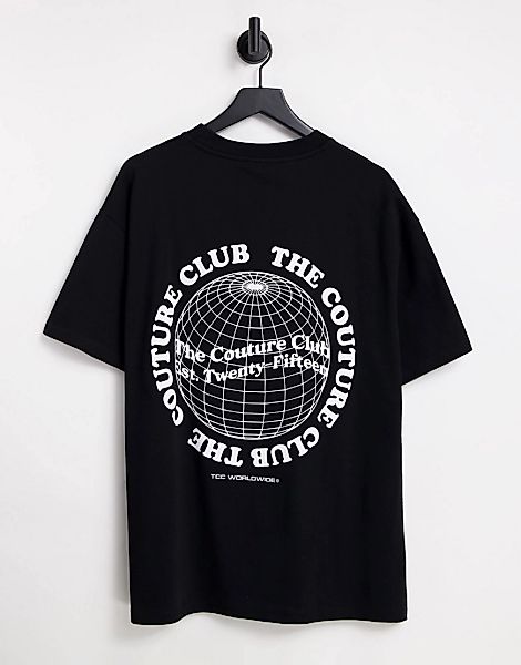 The Couture Club – T-Shirt in Schwarz mit Worldwide-Print auf Brust und Rüc günstig online kaufen