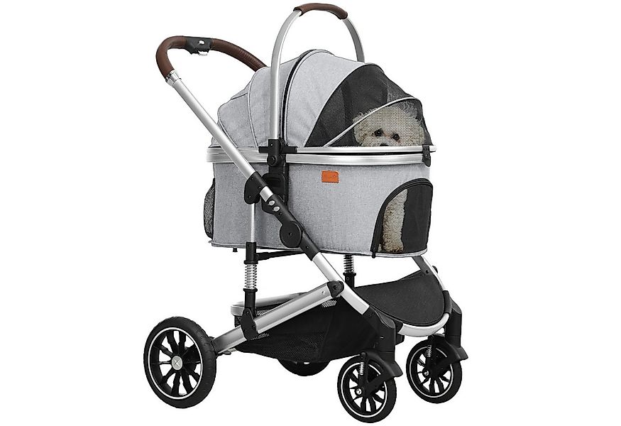 PawHut Hundebuggy 3 in 1, klappbar, mit Kissen, Becherhalter, Netzfenstern, günstig online kaufen