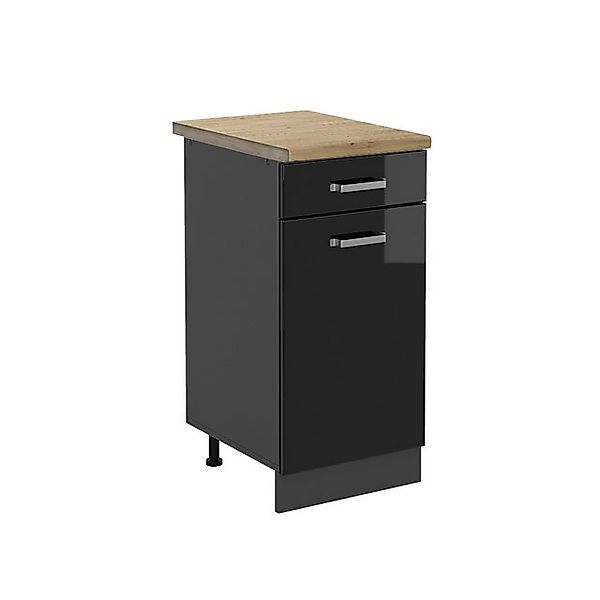 Vicco Küchenunterschrank R-Line Schwarz Hochglanz/Anthrazit 40 cm AP Eiche günstig online kaufen
