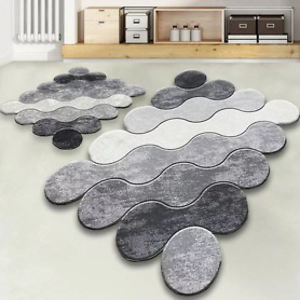 2er Set Badematten 'Circle' grau weiß, 60x100 und 50x60 100% Polyester günstig online kaufen