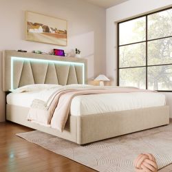 OKWISH Polsterbett LED Doppelbett mit USB günstig online kaufen
