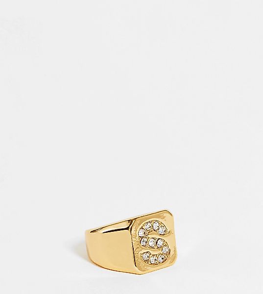 ASOS DESIGN Curve – 14-karätig vergoldeter Ring mit S-Anfangsbuchstabe-Gold günstig online kaufen