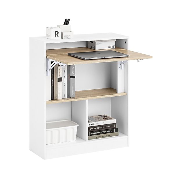 SoBuy Klapptisch mit Angebautem Schrank Schreibtisch Weißnatur 70x85x57cm F günstig online kaufen