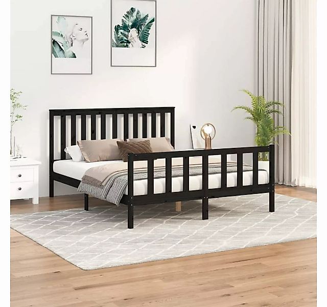 furnicato Bett Massivholzbett mit Kopfteil Schwarz 160x200 cm Kiefer günstig online kaufen