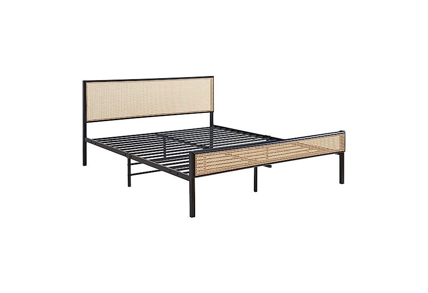 en.casa Metallbett, »Linköping« mit rechteckigem Kopfteil 160x200 cm Schwar günstig online kaufen