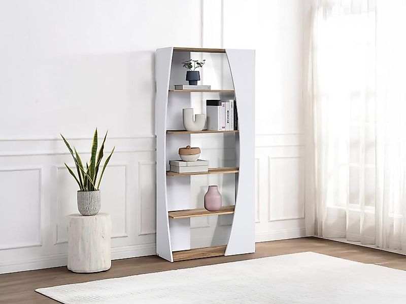 Bücherregal mit 5 Regalen - Weiß und Natur - JILORA günstig online kaufen