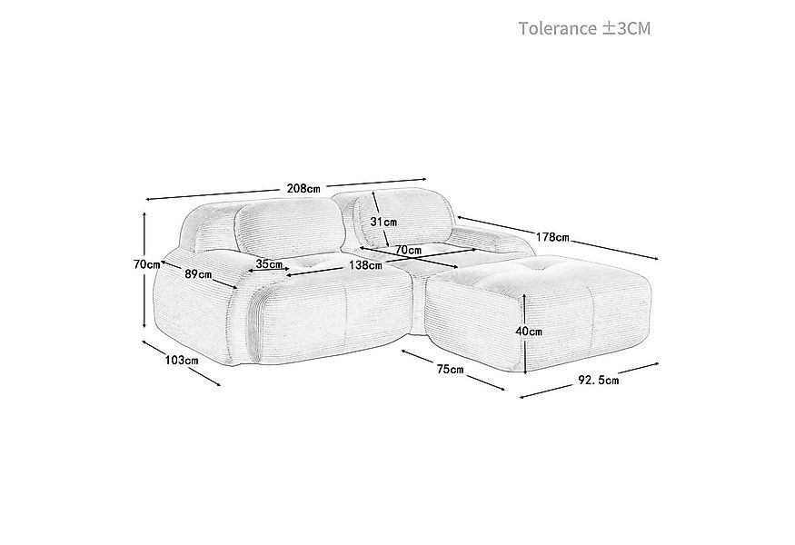 Leawin Sofa Modulares Sofa mit Bettfunktion aus Cord – Sofas Wohnzimmer Eck günstig online kaufen