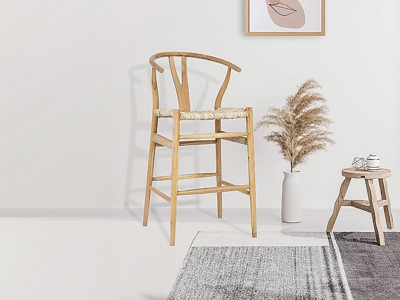 Barhocker - Teakholz & Strohgeflecht - Holzfarben - POGIANA günstig online kaufen