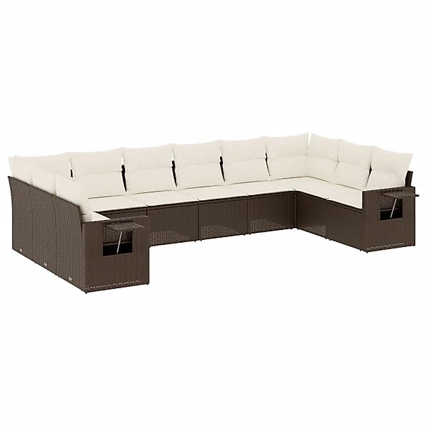 vidaXL 10-Tlg Garten-Sofagarnitur mit Kissen Braun Poly Rattan 3253010 günstig online kaufen