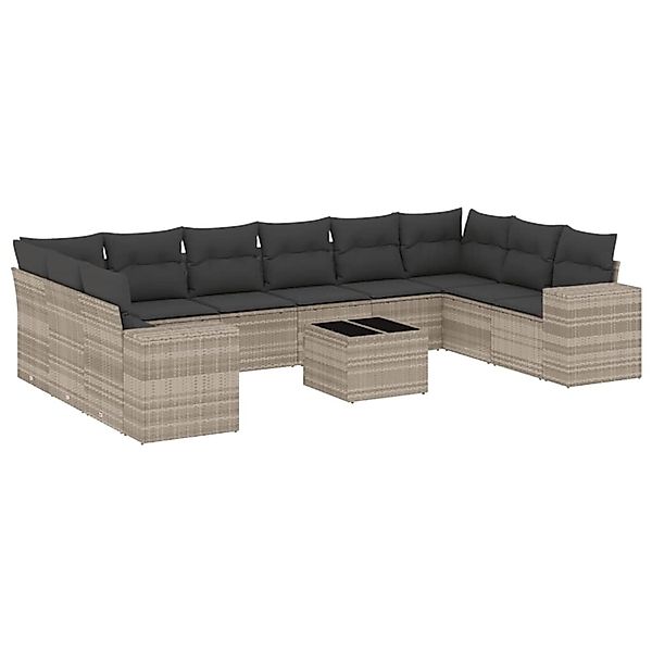 vidaXL 11-Tlg Garten-Sofagarnitur mit Kissen Hellgrau Poly Rattan 3255419 günstig online kaufen