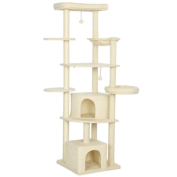 PawHut Kratzbaum, 200 cm hoch Katzenbaum mit 2 Betten, 2 Höhlen, Katzenbett günstig online kaufen
