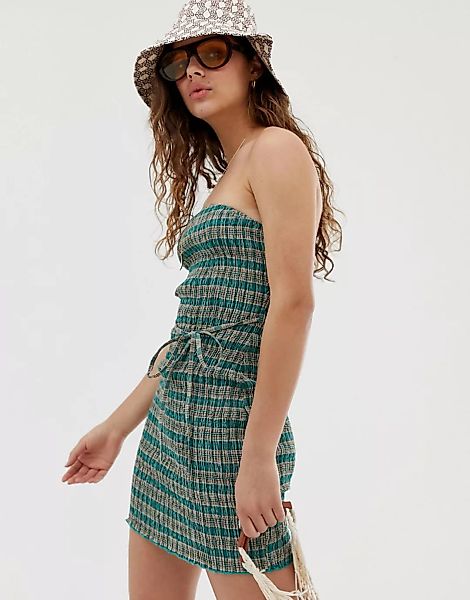 Wild Honey – Trägerloses Kleid mit gezurrtem Design und Vichykaros-Mehrfarb günstig online kaufen