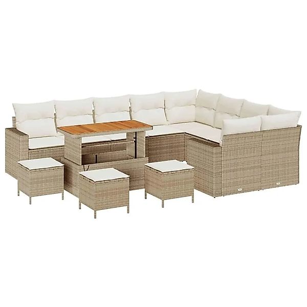 vidaXL Gartensofa-Set mit Kissen 14 Stk Beige und Creme Poly-Rattan 3363611 günstig online kaufen