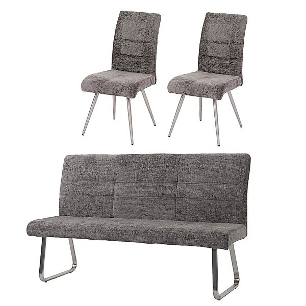 MCW Esszimmer-Set G55 Stuhl + Sitzbank 180cm 3-teilig Stoff Chenille Dunkel günstig online kaufen