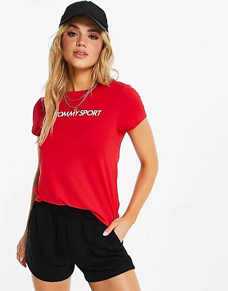 Tommy Hilfiger Sport – T-Shirt mit Logo auf der Brust in Rot günstig online kaufen