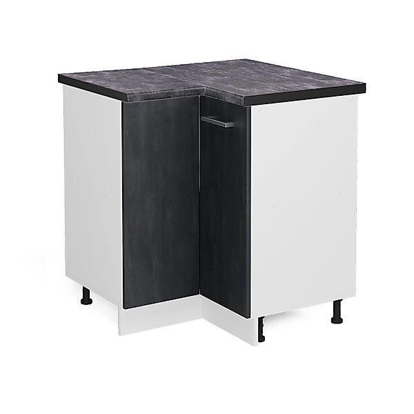 Vicco Eckunterschrank R-Line Küchen Eckschrank Schwarz Beton/Weiß 76 cm AP günstig online kaufen