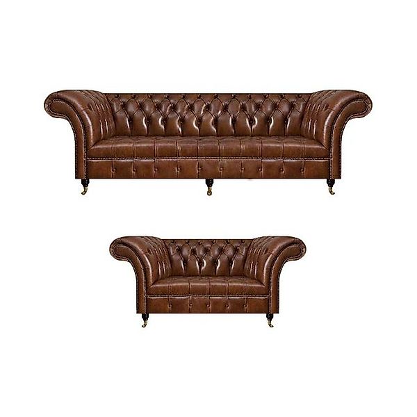 JVmoebel Sofa Chesterfield Braune Ledersofas Designer Garnitur Komplette Ei günstig online kaufen