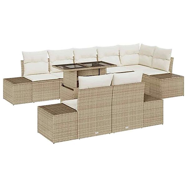 vidaXL Garten-Sofa-Set mit Speicher 9-Tlg Beige Poly Rattan 3357944 günstig online kaufen