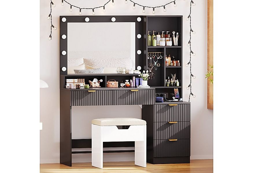 HOMALL Schminktisch Vertikale Streifen mit 5 Schubladen und 7 offenen Fäche günstig online kaufen