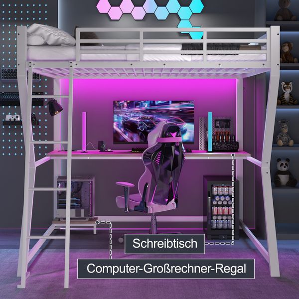 Flieks Hochbett LED Metallbett 140x200cm mit günstig online kaufen