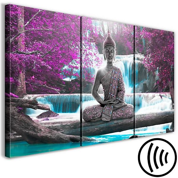 Leinwandbild Buddha and Waterfall (3 Parts) Violet XXL günstig online kaufen
